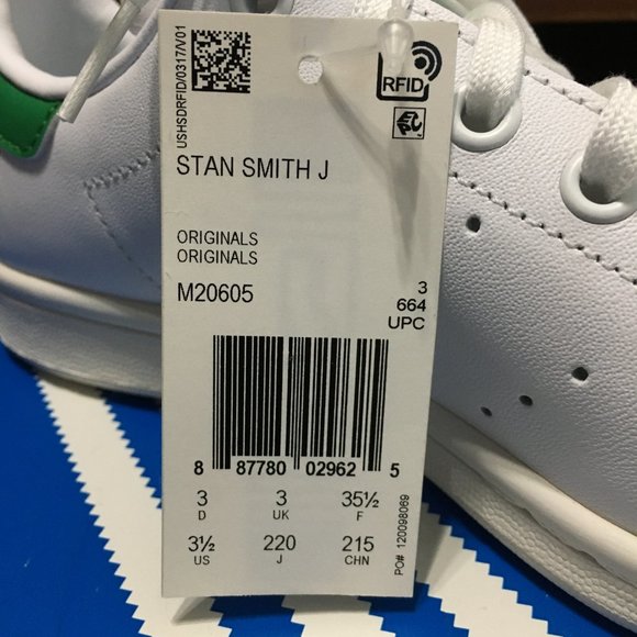 Adidas NWB Youth 3.5 US Stan Smith Sneaker White Green Heel Counter Lace Up - Picture 2 of 14